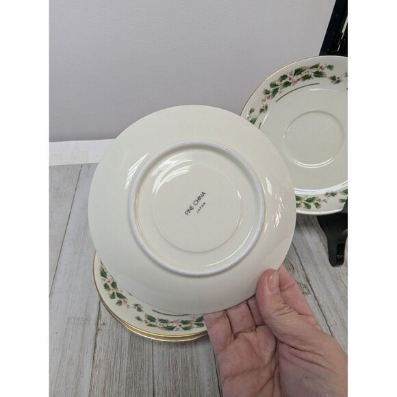 Porcelain Saucer Plates Set 5 "A Season Of Wonder" Christmas Holly Design - Picture 5 of 6